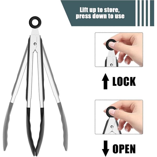 23 Centimeters Tongs for Salad/Pasta/Grilling/BBQ Kitchen Tool Svart black