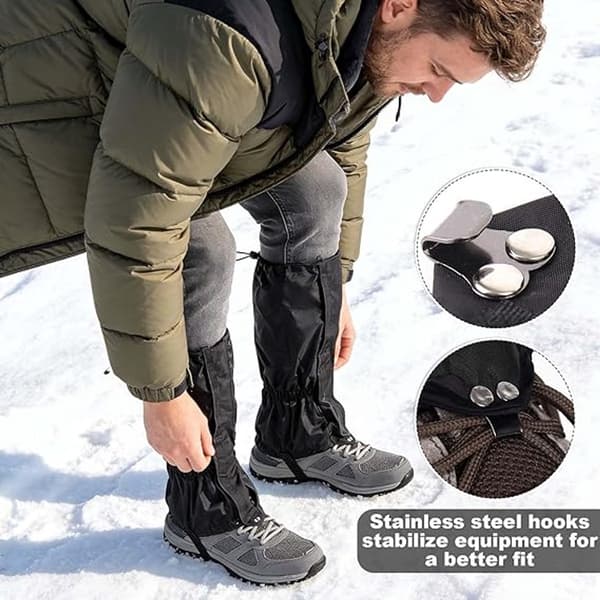 Vandtætte vandregamacher justerbare rivefaste polyester nylon til vandring sneskovandring og jagt sort 40 cm