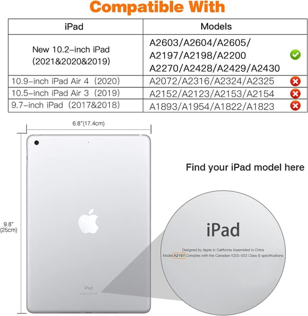 Case for iPad 9th/8th/7th Generation 2021/2020/2019, Soft Clear TPU Frosted Back Slim iPad 10.2 inch Case with Stand, Auto Wake/Sleep(A)