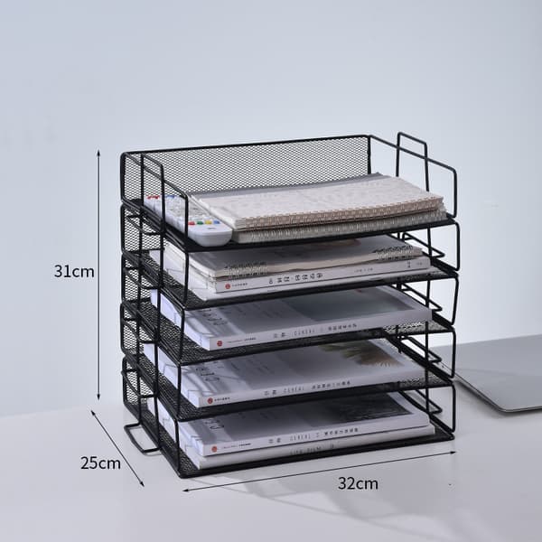 2 stk. Brevbakker/Stabelbare Metalnet Skrivebordsbakker/Multifunktionel Organizer/Filholder til Kontor, Skole, Studie - (Sort)