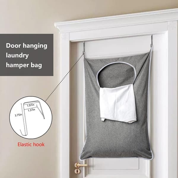 XL Hanging Laundry Hamper 84x56cm Tear-Resistant Door Hook Space-Saving Grey for Bathroom [Ho]