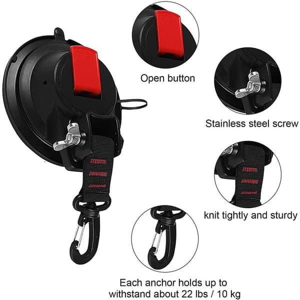 Suction cup with tension hook, 2 pcs car suction cup hook multifunctional anchor suction cups, for car side awning, boat, camping, tent,
