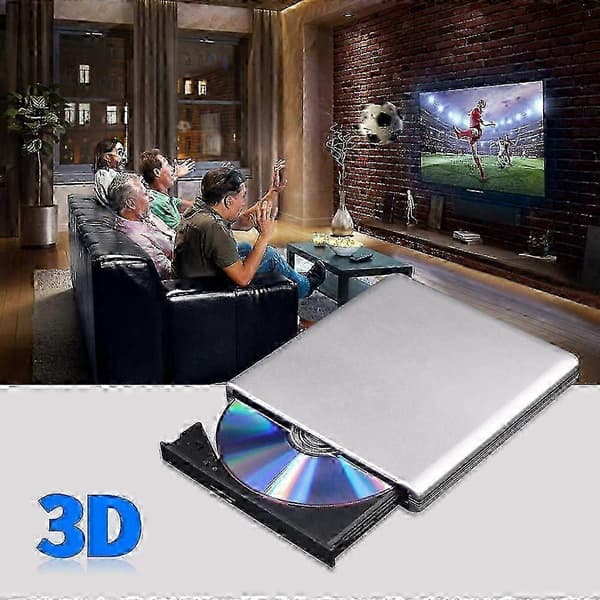 Ekstern Blu-ray DVD-stasjon 3D, USB 2.0 Blu-Ray CD DVD-leser Slim Optisk Tabares Blu-ray-stasjon for MacBook OS Windows 26s