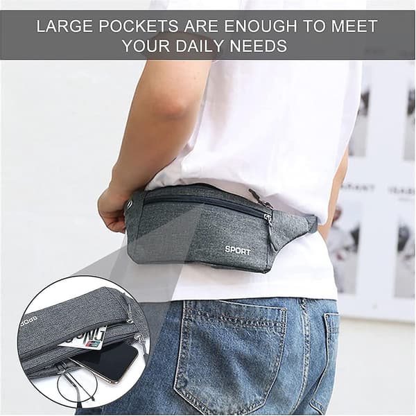 Waterproof Waist Bag with Large Capacity and Adjustable Strap, Lightweight with Headphone Jack (Grey)