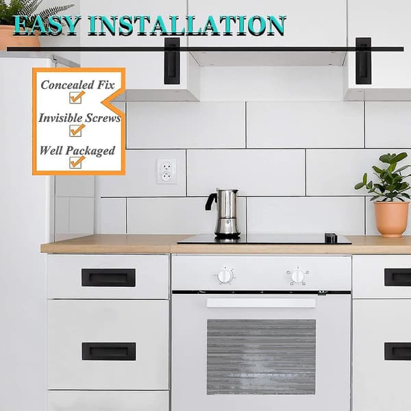 (2-pack) Black Rectangular Recessed Handles for Sliding Doors in Stainless Steel, 150 mm long