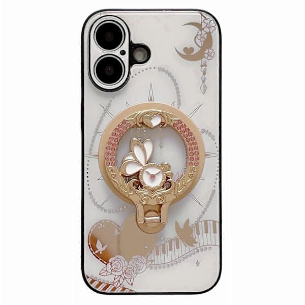 Magnetisk Skal med Støtte til iPhone 16 TPU+PC Rhinestone Dekoreret Mobilskal - Hvid