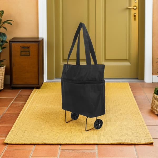 Foldable Shopping Cart with Wheels, Portable Reusable Grocery Bag on Wheels with Pull Handle