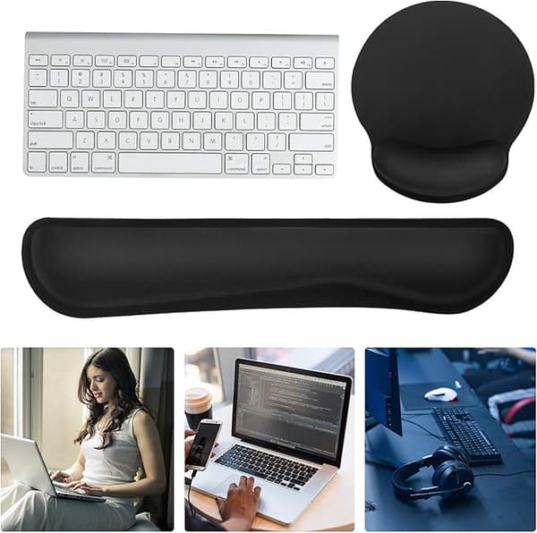 Håndledsstøtte til computermus, ergonomisk musemåtte med håndledsstøtte til smertelindring, memory foam-pude og glat Lycra-overtræk, skridsikker gummi