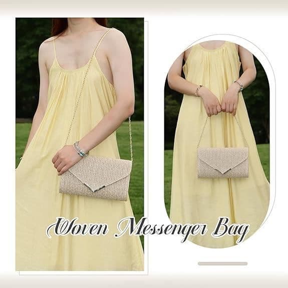 Clutch - Dame - Beige - Højkvalitets halm - Strandtaske - Elegant design