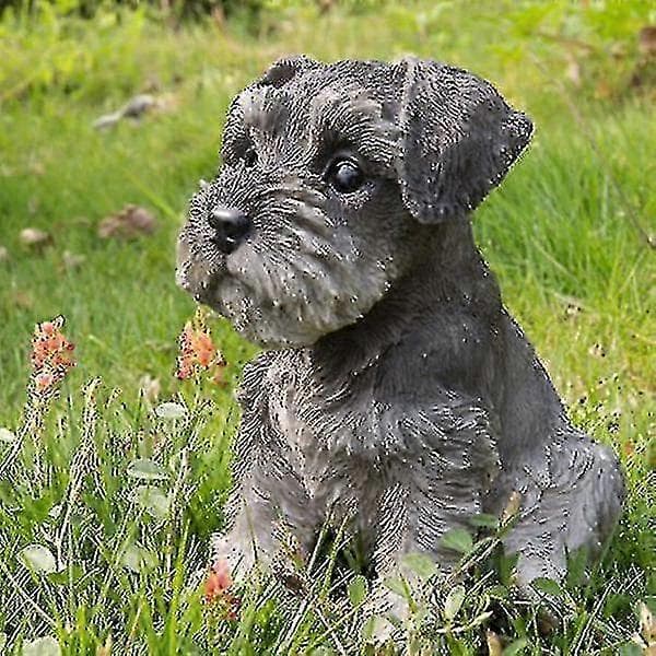 Siddende Schnauzer Hvalp Statue Harpiks Plæneskulptur Supersød Have Gårdsindretning