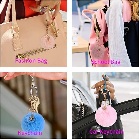 Pom Pom Nøglering Kunstig Pelsbold Nøglering Fluffy Tilbehør Bil Taske Charm Sort01