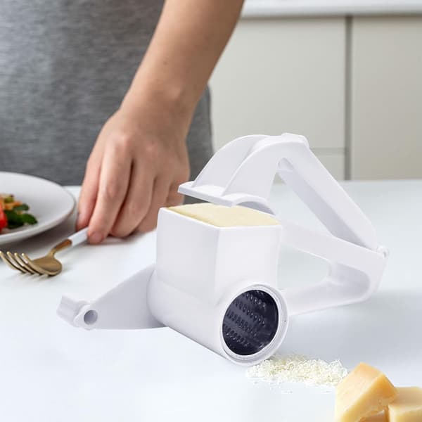 Kitchen Rotating Grater with 3 Stainless Steel Drums, Manual Handheld Mechanical Grater for Cheese, Fruit, and Vegetables