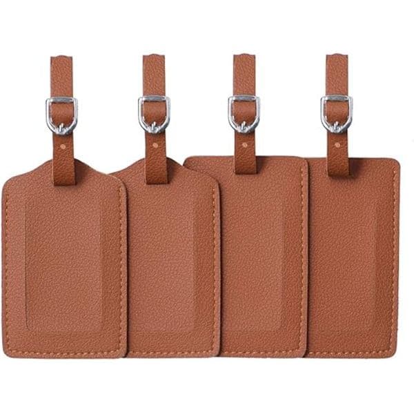 Leather Luggage Tags 4-Pack Suitcase Labels