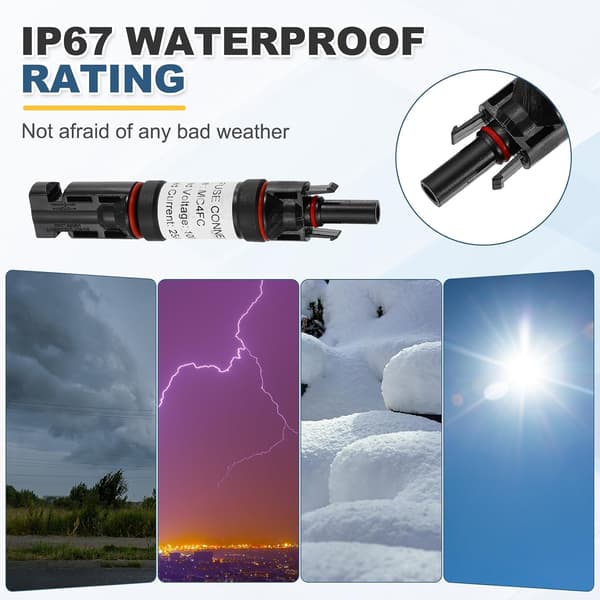 2 stk. 25A solcellesikringsholder inline, 1000V IP67 vandtæt han- og hunkonnektor til solcelleanlæg White SQUARE