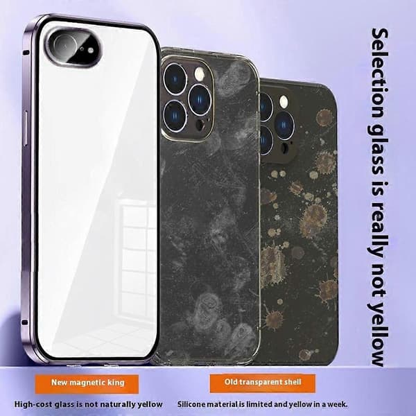 Magnetic Double-Sided Tempered Glass + Metal Case for iPhone 16e, with Buckle, Blue. Blue Blue