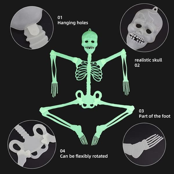 Halloween lysende skelet, 2 stykker Halloween lysende skelet rekvisitter