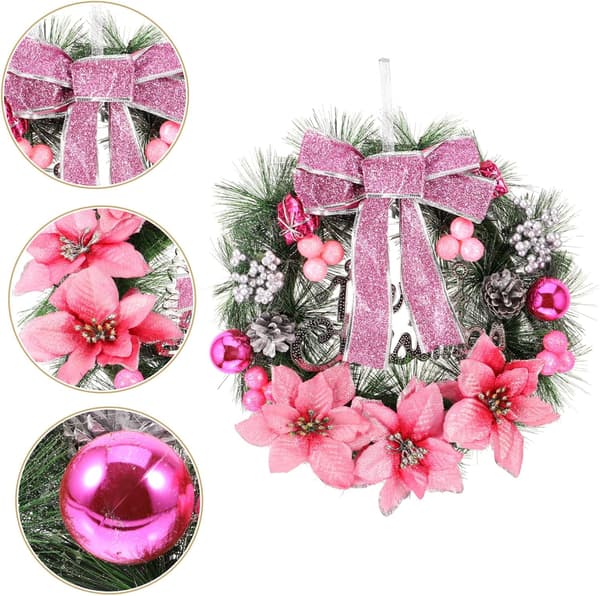 Artificial Pine Wreath with Berries and Bow for Christmas Home Decor