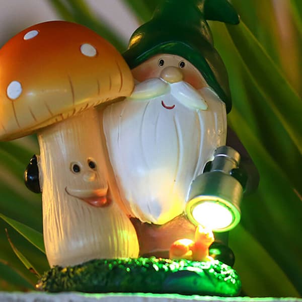 Solcellsdriven LED-harts gnome-skulptur utomhus trädgårdsstaty dekor djurstaty prydnader mini landskapshantverk