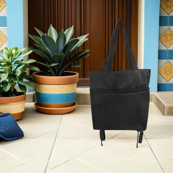 Foldable Shopping Cart with Wheels, Portable Reusable Grocery Bag on Wheels with Pull Handle