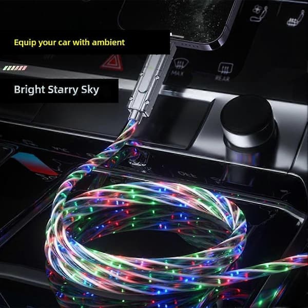 4-in-1 Data Cable, Colorful Car Atmosphere Light, Mobile Phone Charging Cable (FMY)
