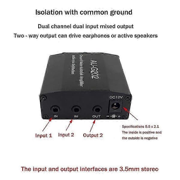 AUG202 Audio Mixer Distributor DC5-18V Ground Noise Interference Isolation Amplifier Dual Channel 2 in 2 out Amp