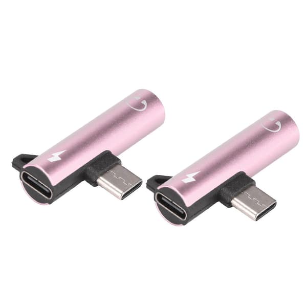 2 stk USB C til 3,5 mm lydadapter 2 i 1 lydopladning USB C til lydstik ABS USB C til lydstik til telefon tablet pink