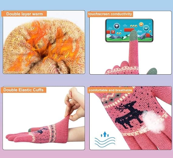 2 stk. Vinter Touch Screen Handsker Hjort, Varme Fleeceforede SMS-handsker
