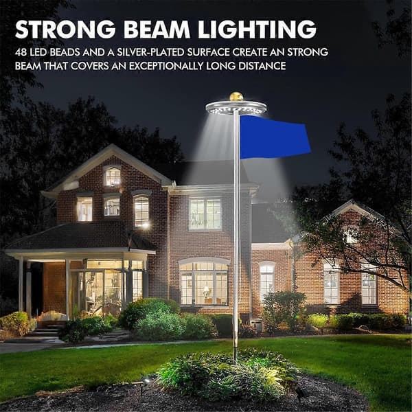 Flagpole Light Solar Powered Spotlight Outdoor, 48 LED (FMY) Silver Silver
