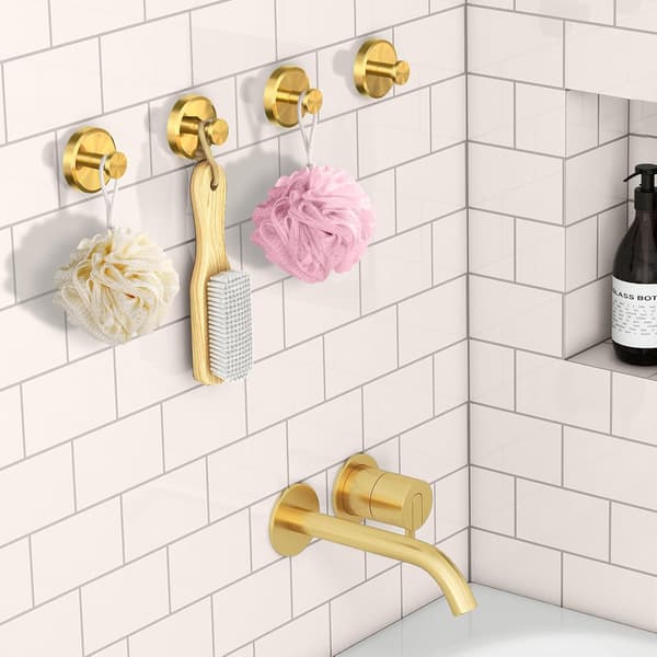 4-pack Vacuum Suction Cup Hooks with Strong Hold Towel Hanger Reusable Waterproof for Kitchen Bathroom Window Glass Gold