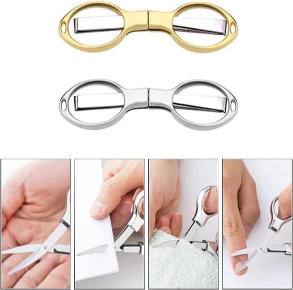 2-pack Vikbara Saxar i Rostfritt Stål, Glasformade Mini-Saxar, Säkra Små Saxar, Resesaxar, Fiskesaxar med Nyckelringshål