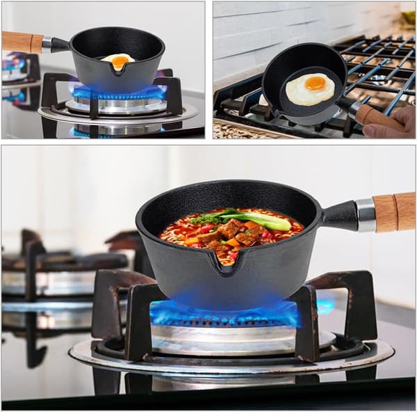 Cast Iron Mini Pot with Wooden Handle, Space-Saving Compact Design