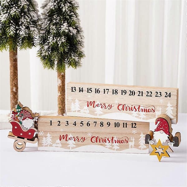 Julnedräkningskalender i trä - Juldekoration prydnad Tomte