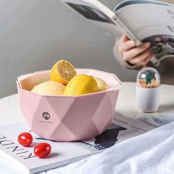 Kitchen Strainer, Colander, Pasta Strainer, Fruit and Vegetable Strainer, Double-Layer Drain Basin and Basket, Green
