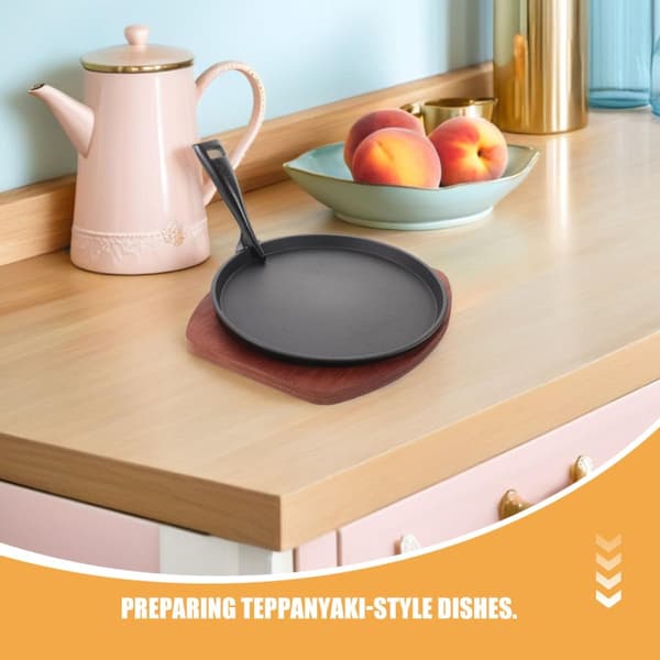 Støpejern Fajitafat Sett Støpejern Sizzling Biffplate Rund Form Estetisk Design