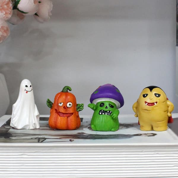 Halloween miniaturesæt - 4 stk. mini harpiks spøgelse og græskar, svamp vampyr gårdsindretning 2 sæt_tfrf 2 sæt 2 set