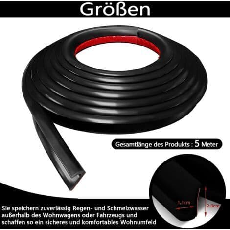 RV Gutter, 5 Meter J-Shaped Protective Strip PVC Gutter, Self-Adhesive Rain Deflector for RVs and Doors (Black) (FMY)