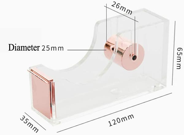 Skrivebordsdispenser i rosegull, akryldispenser, sklisikker teipdispenser, kraftig teipdispenser