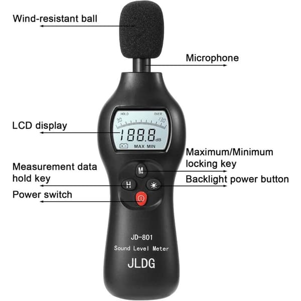 Sound Level Meter, 30-130dB Digital Sound Level Meter with Max/Min/Real-time Data Hold Function, Professional High-Precision Decibel Meter