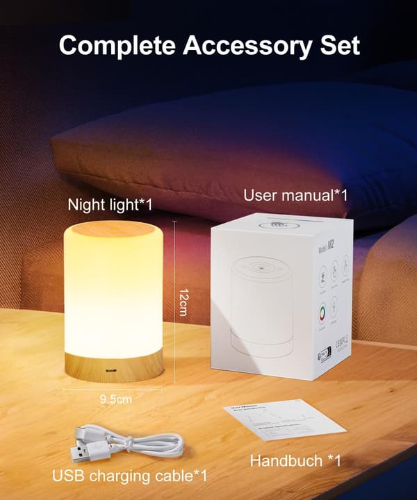 LED Touch Bedside Lamp, Dimmable, Warm/Cool Mode, Wireless and Rechargeable USB Night Light for Adults, Ideal for Bedroom and Children's Use