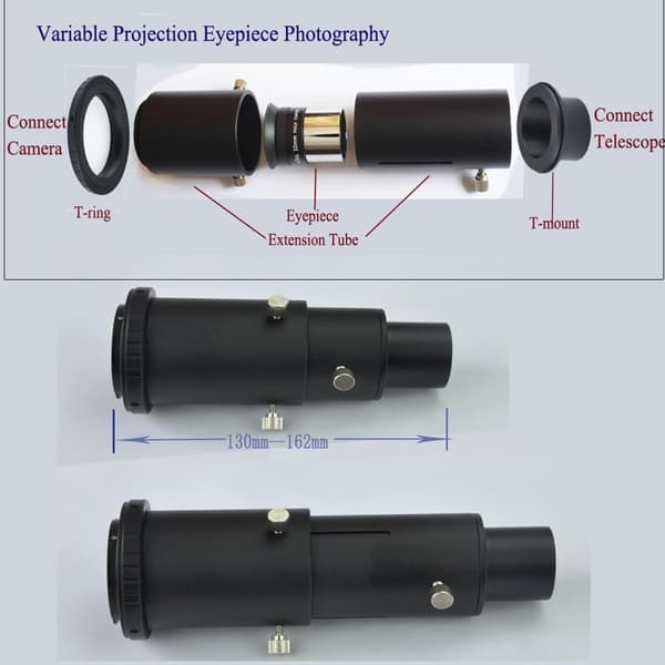 1,25 variabel teleskopkameraadapter for primærfokus og okularprojeksjon astrofotografering