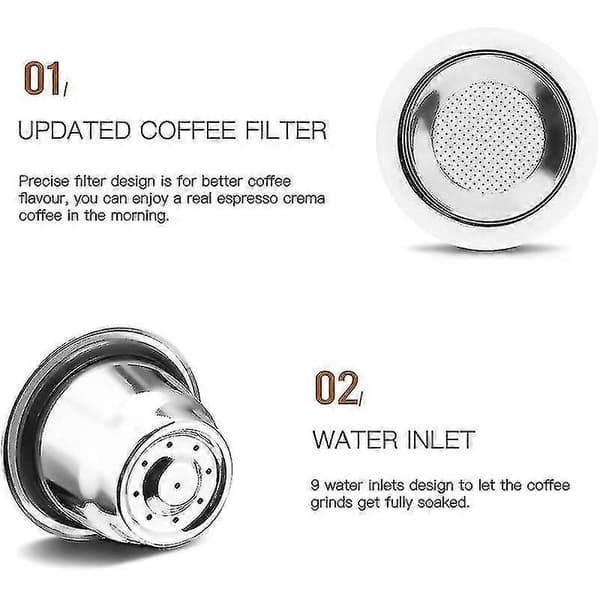 Kapsel, Gjenbrukbar, Rustfritt Stål, 3 Stk Påfyllbare Pads For Nespresso + 1 Tamp + 1 Skje + 1(kui) [DB]