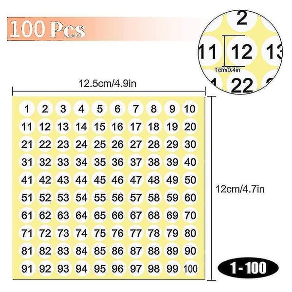 30 Sheets Number Labels Stickers 1-100 Number Round Stickers 0.4 Inch Small Self-Adhesive Numbers (1-100)