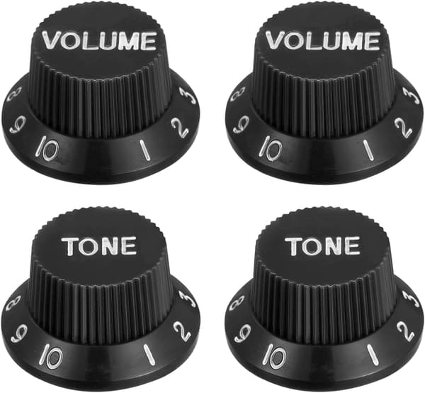 Hastighetskontrollrattar 6 mm ID 2 Volym Ton Topphatt Gitarrklocka för ST/SQ Elplast Svart med Vita Tecken 2-pack size_name T8