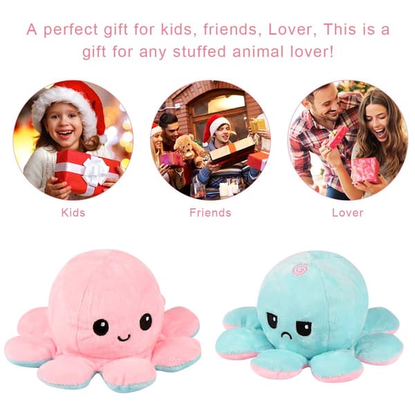 Original vendbar blæksprutteplys - Pink + Kurv - Yndigt sensorisk fidget-plysdyr til at vise dit humør