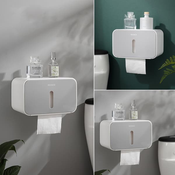 Wall Mounted Self-Adhesive Paper Towel Holder Roll Tissue Holder Tissue Storage Box Waterproof and Dustproof No Drilling