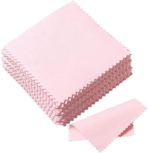 Smykkerenseklud, 100 stk., mikrofiber til sølv, guld, platin og ure (lyserød)
