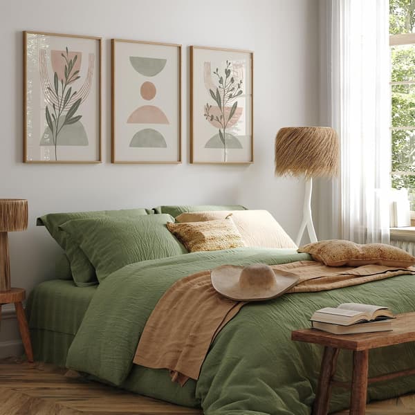 Set med 3 väggkonstposters för sovrum, hem eller kusindekor - Väggkonst i boho-stil för vardagsrum, grön