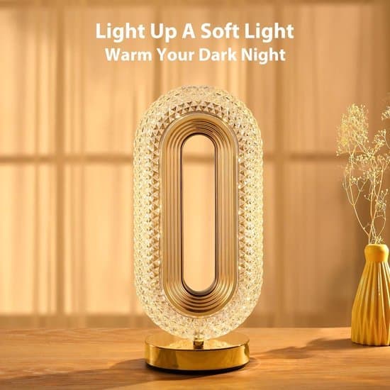 Bedside Lamp - Three-Color Dimmable Night Light with USB Port - Rechargeable Touch Control Crystal