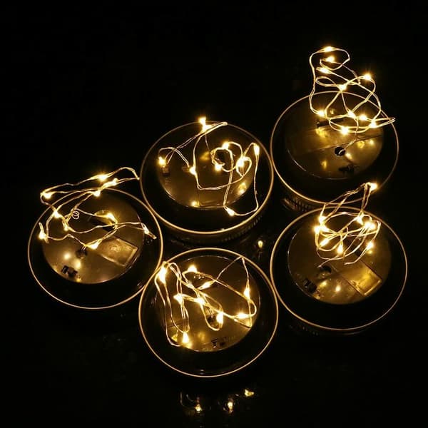 Solar Lights 10 LED String Lights for Mason Jars (Jars Not Included), Waterproof, Decoration for Patio, Garden, Wedding - Warm White - 5 Pack
