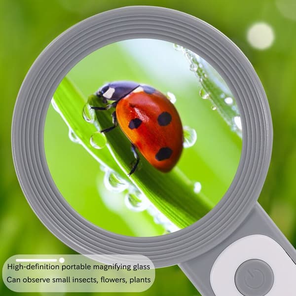 Magnifying Glass with 18 LED Lights - 30x Handheld Magnifier, High Definition Magnifying Glass with Light, Grey